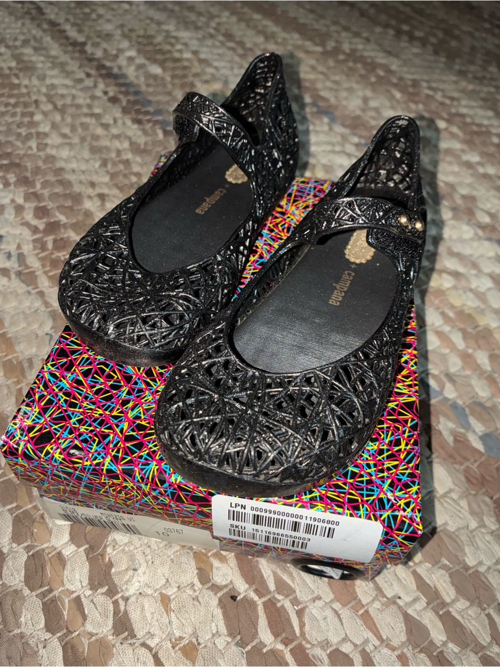 Mini Melissa Black Glitter Kids Sandals